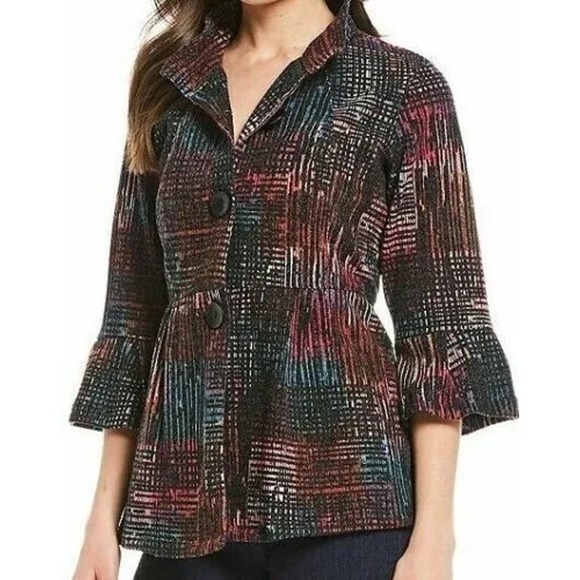 Ali Miles Abstract Peplum Wired Collar Brushed Knit Jacket Artsy Size 2X - Picture 1 of 8